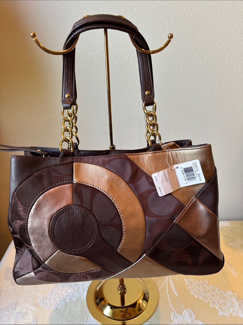 Rare NWT Coach Inlaid Patchwork Chocolate Shoulder Tote